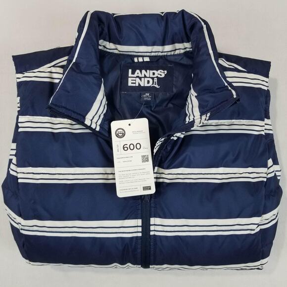 Lands' End Vest Womens 1X Navy White Striped 600 Fill Down Puffer Quilted RDS - Picture 9 of 12